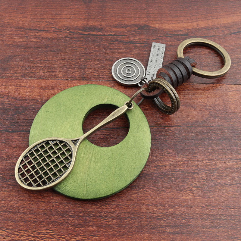 Wholesale Zinc Alloy Badminton Wooden Keychains